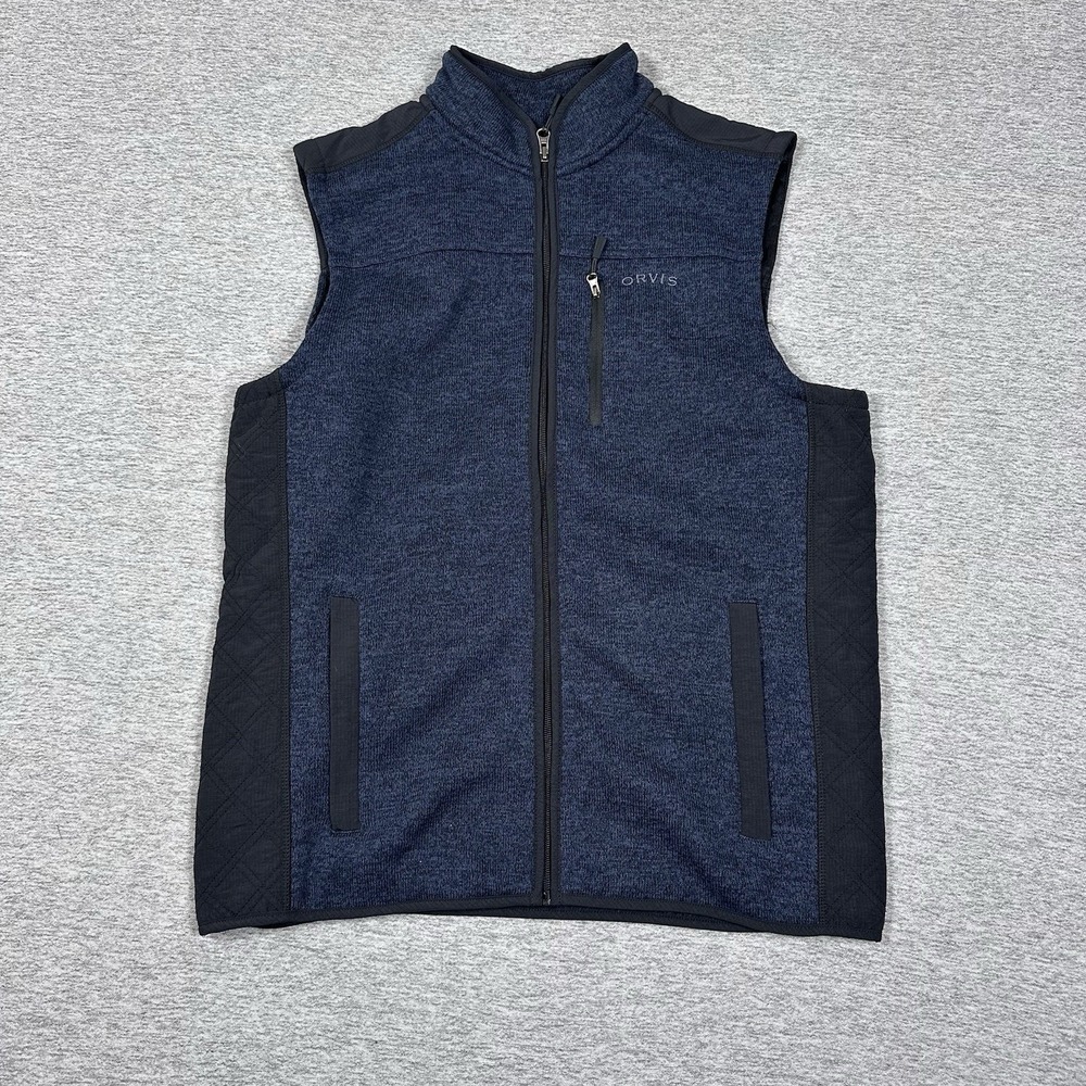 Orvis Sweater Vest Men Large Blue Fleece Full Zip Outdoor Gorpcore Hiking Travel